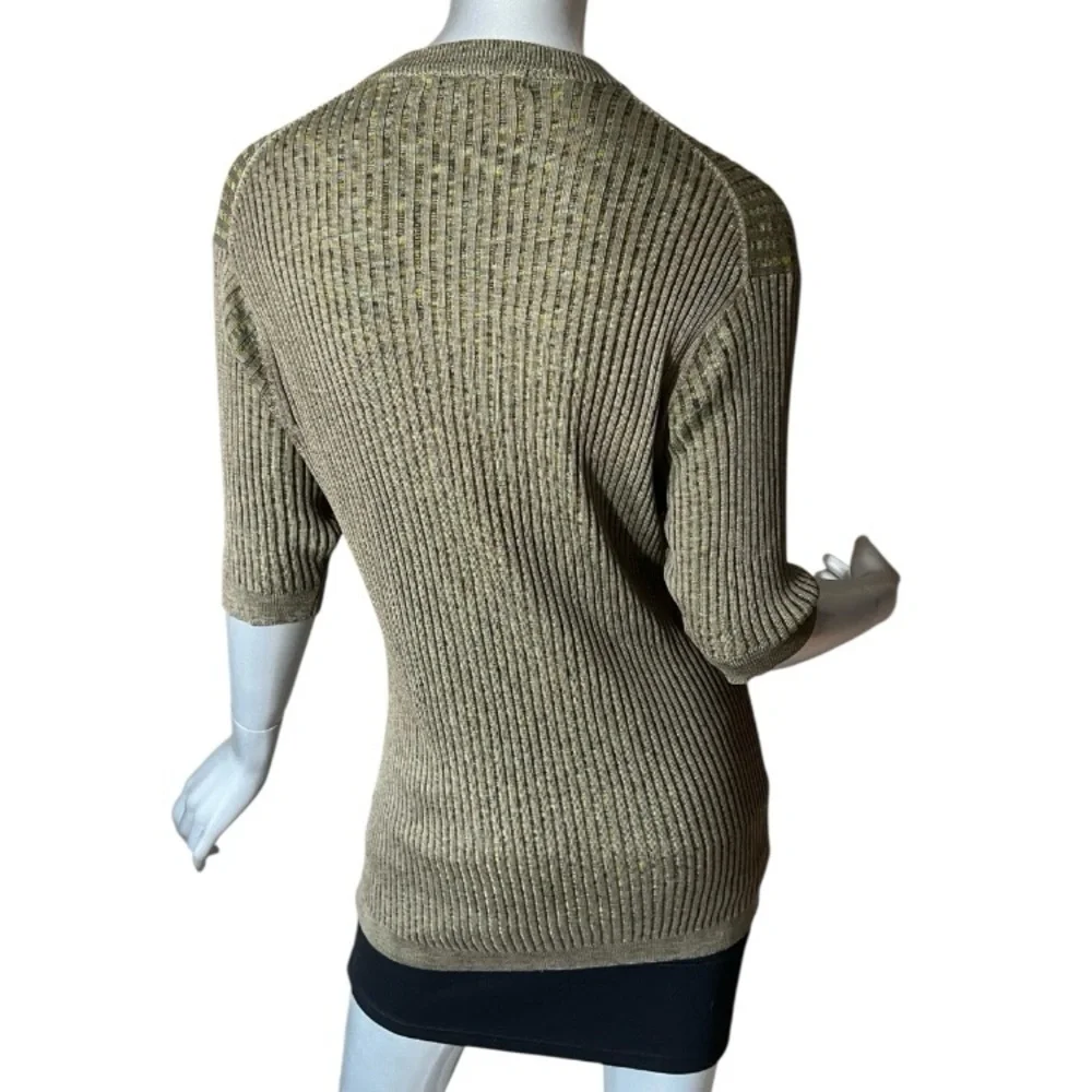 Baracuta 100% Silk Sweater Top Olive Green Ribbed Soft & Stretchy Size LARGE